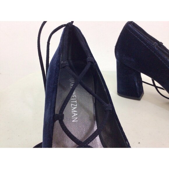 Stuart Weitzman Blue Velvet Heels Lace Up Womens 9 - Picture 8 of 10
